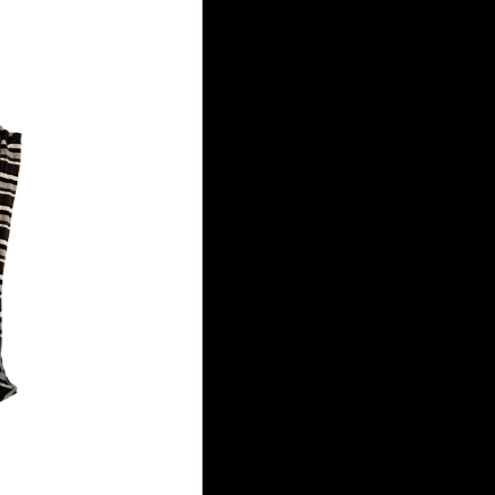Loft Black/Gray/White Striped Sleeveless Stretch Dress - Faux Wrap - Medium